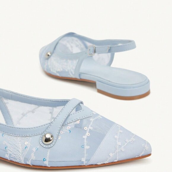 Women's Baby Blue Pointed Toe Comfortable Flat Slip-On Shoes - Picture 2 of 5